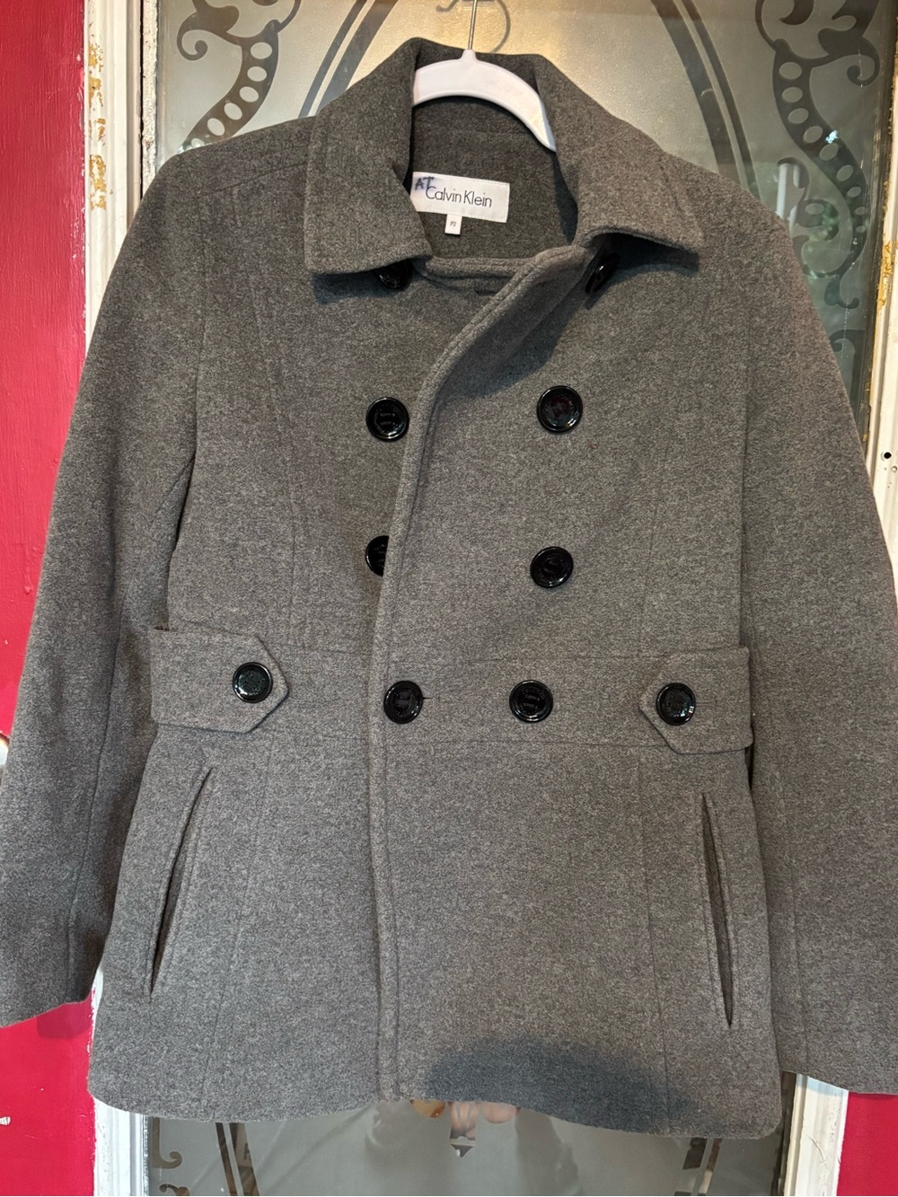 Calvin Klein Women’s Charcoal Gray Double-Breasted Pea Coat